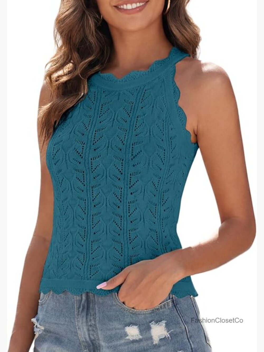Halter Crochet Knit Tank Top Sleeveless High Neck Racerback Fitted Vest Camisole